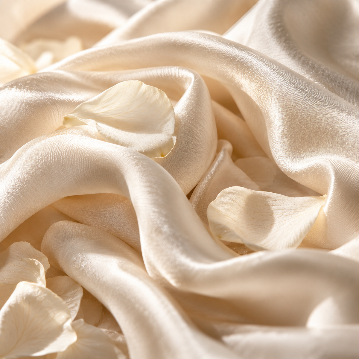 Soft white fabric flowing in luminous folds with a clean airy glow, evoking the smooth, fresh, diffusive and elegant musky character of Orionide Oliffac by IFF.